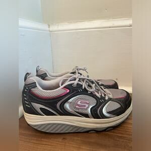 Sketchers shape ups black grey and pink platform athletic shoe walking outdoor